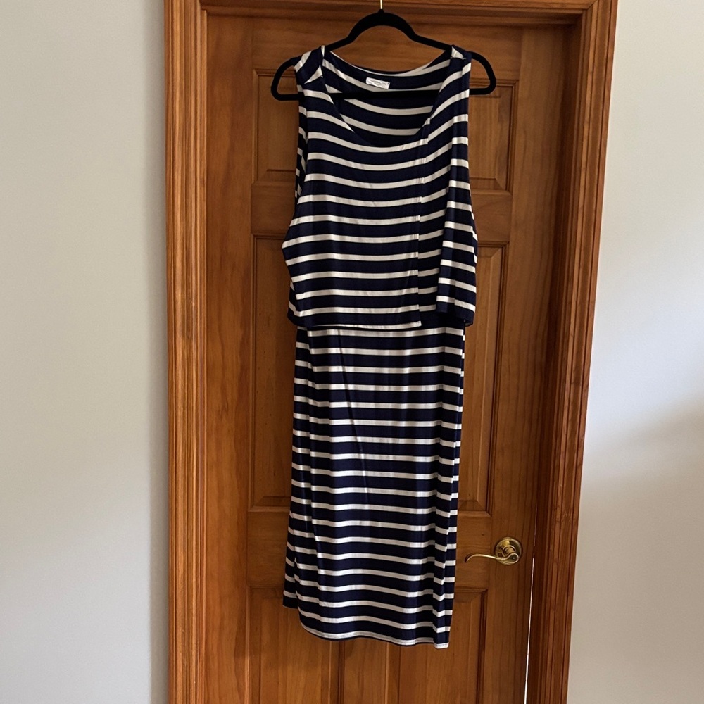 Chic Soul Navy and White Striped Maxi Dress
